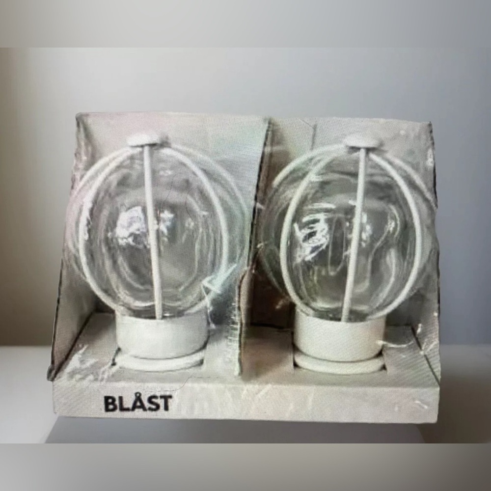 NIB IKEA Blast Glass Globe White Metal Curtain Rod Round Finials Set of 2 - 1 Pk